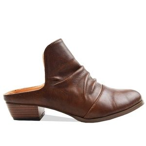 Women's Open Back Low Block Heel Brown Mules
